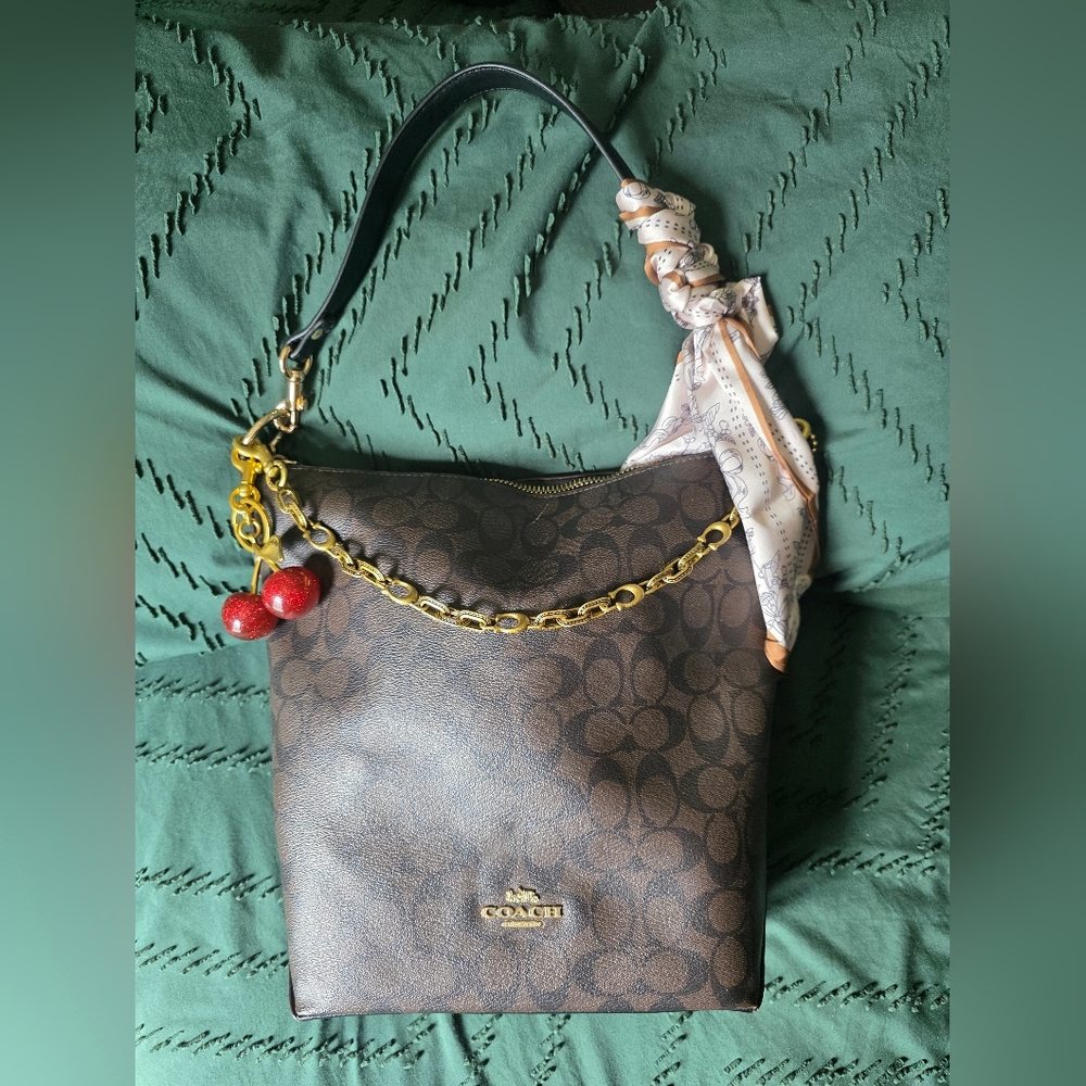 Coach Abbey Duffle Signatue Brown Leather Shoulder Bag